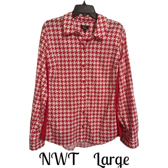Kim Rogers Tops - NWT RED/WHITE HOUNDSTOOTH BUTTON DOWN SHIRT  LARGE     #CL